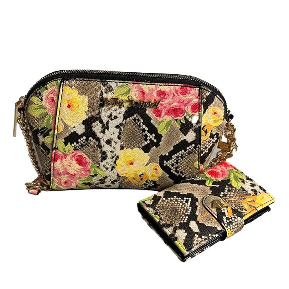 Betsey Johnson Snake Print Floral Crossbody & Matching Wallet - Picture 1 of 6